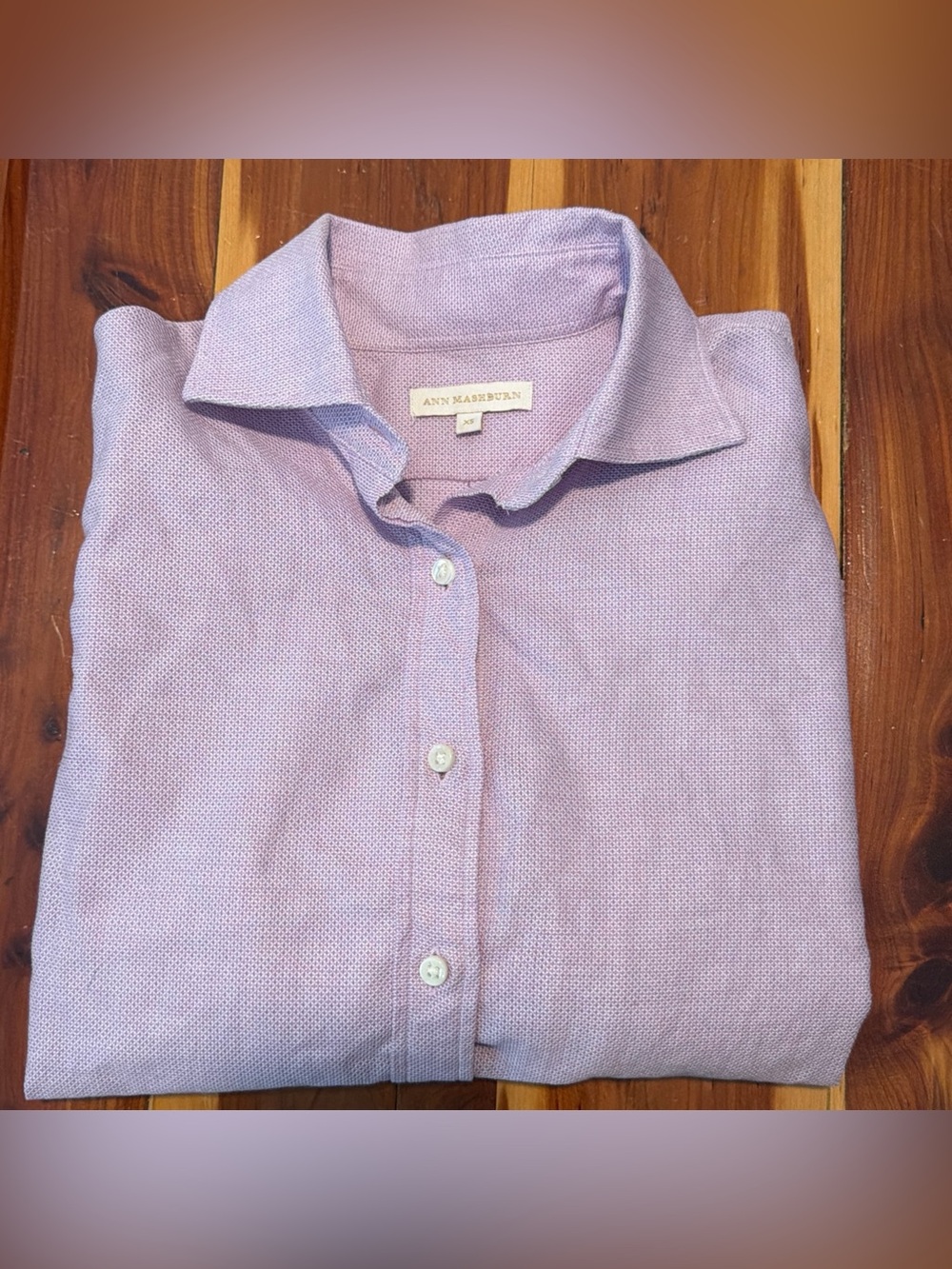 Ann Mashburn Purple Oxford Button Front Shirt High Low Hem XS